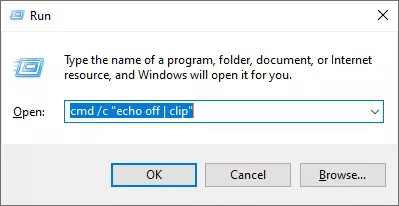  دستور cmd /c "echo off | clip" را تایپ نمایید.